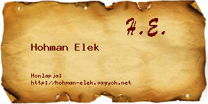 Hohman Elek névjegykártya